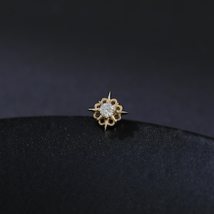 14Kソリッドゴールドダイヤモンドノーススター内ネジスタッド、本物のダイヤモンドコンクスクリューフラットバックイヤリング、ヘリックストラガス軟骨ラブレットピアス