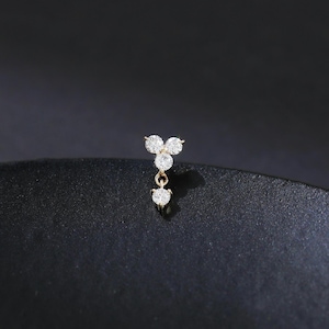 14K Solid Gold Diamond Cluster Dangle Earring, Minimalist Floral Drop Piercing, Dainty Helix Tragus Lobe Stud, Delicate Jewelry for Her