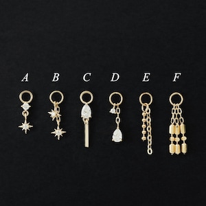 14K Solid Gold Starburst Diamond Helix Clicker Charm, Dangle Triple Chain Rook Hoop Pendant, Drop Teardrop Cartilage Earlobe Piercing Charm
