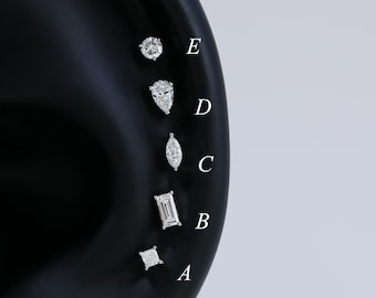 14K Weißgold Teardrop Diamant Helix Ohrstecker, kleine Tragus Ohrläppchen flache Rückseite, minimalistische Rook Conch Nase Piercing, Alltagskleidung