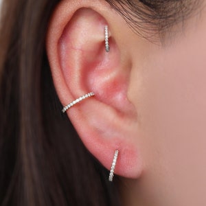 Orecchino a cerchio Rook Helix in oro massiccio 14K con diamanti, anello a scatto senza cuciture per trago e naso in oro e diamanti, anello per piercing alla cartilagine e conchiglia di Labret 16G