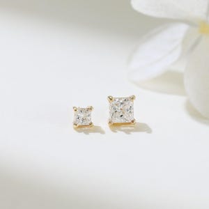 14K Gold Princess Cut Moissanite Stud, Helix Conch Earring, 18G Labret