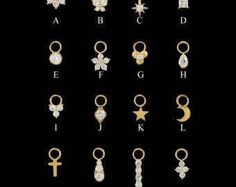 14K Solid Gold Diamond Charm, Dainty Helix Cartilage Clicker Attachment Pendant, Tiny Lobe Dangle Charm