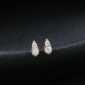14K Gold Diamond Teardrop Stud, Helix Conch Tragus Piercing