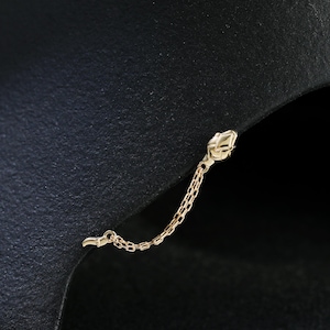 14K Solid Gold Snake Chain Earring, Double Piercing Stud, Double Chain Helix Cartilage Push Back, Serpent Threadless Pin Flat Back