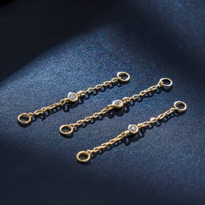 14K Solid Gold Diamond Piercing Chain, Bezel Setting Conch Helix Nose Cartilage Chain Attachment