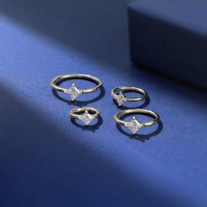14K Solid Gold Multi-size Diamond Seamless Clicker, Square Diamond Daith Helix Rook Hoop Earring, 14K Belly Ring Huggie Hoop Piercing 16G