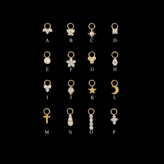 14K Solid Gold Diamond Charm, Dainty Helix Cartilage Clicker Attachment Pendant, Tiny Lobe Dangle Charm