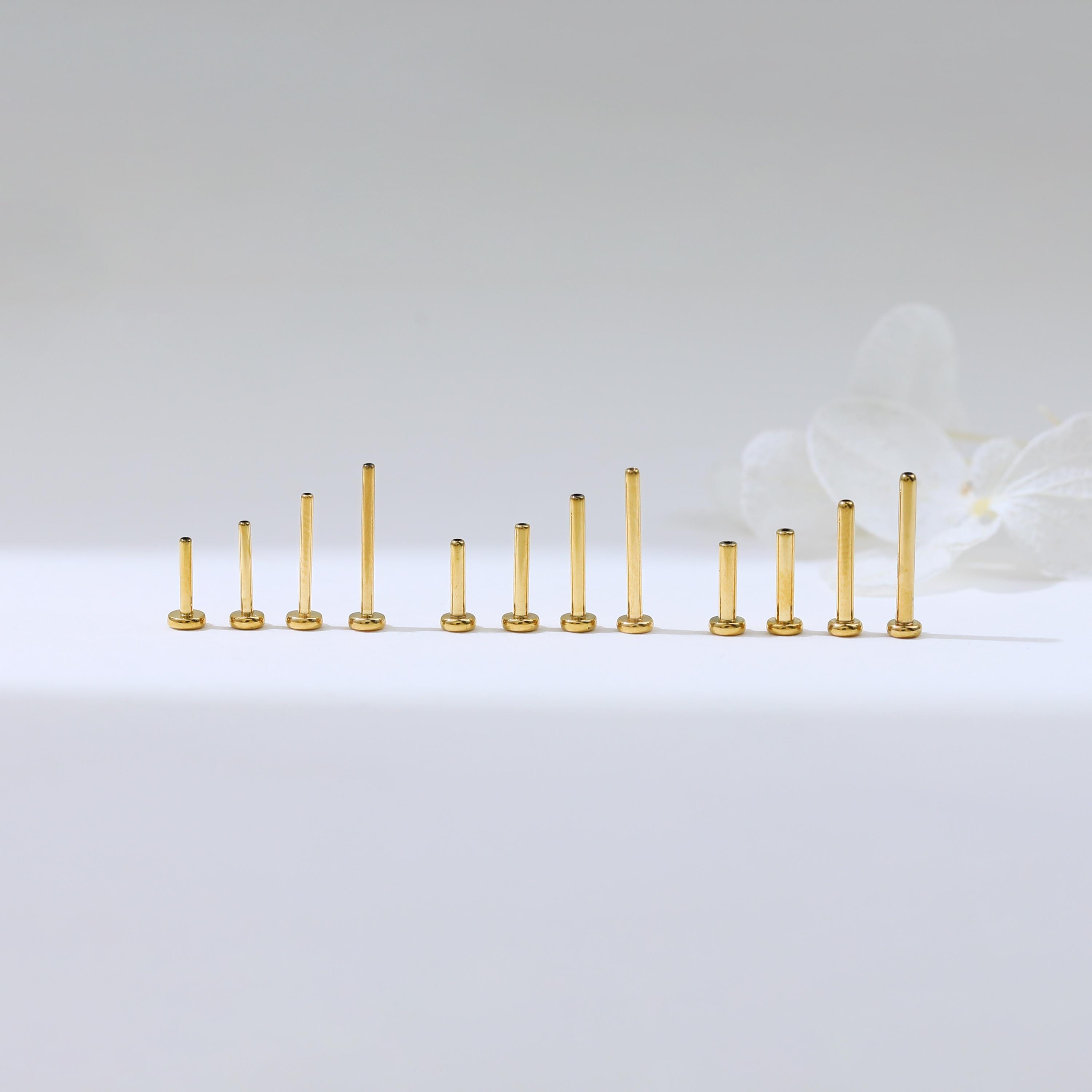 14K Solid Gold Flat Back Screw Back, Gold Plated Titanium Push Back ...