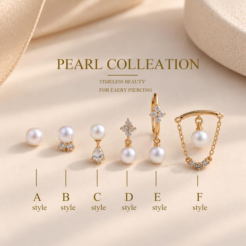 14K Solid Gold Pearl Diamond Helix Flat Back, Delicate Flower Cartilage ...