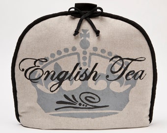 Tea Cozy / Cosy -English Tea Calligraphy Script with Crown