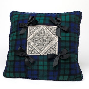 Tartan - Pillow Cover / Black Watch Tartan / Plaid with Medieval Griffin Motif