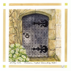 Medieval Castle Door,Gloucestershire, England/ Giclee Print/ Watercolor