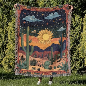 Boho Woven Blanket, Mystical Bohemian Throw Blanket, Hippie Home Decor, Sun Woven Tapestry, Desert Sofa Cover, Wall Tapestry, Home Decor