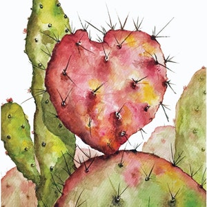 Watercolor Print - Autumn Crush - Cactus Heart - Boho Wall Art - Desert Garden - Botanical - Art Print - Prickly Pear