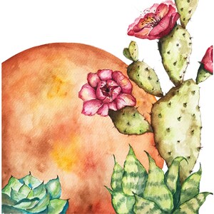 Watercolor Print - Harvest Bloom - Blooming Cactus - Boho Wall Art - Desert Garden - Botanical - Art Print - Prickly Pear