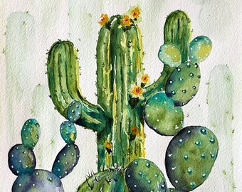 Indigo Cactus - Watercolor Print - Saguaro - Bohemian Art - Boho - Botanical - Indigo Blue - Little Boy's Wall Art