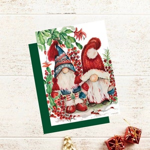 Gnome for the Holidays Greeting Card w/Envelope Original Watercolor Stocking Hat Gnome Christmas Cactus image 1