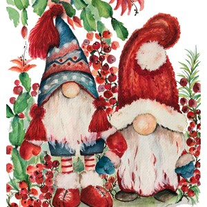 Gnome for the Holidays Greeting Card w/Envelope Original Watercolor Stocking Hat Gnome Christmas Cactus image 2