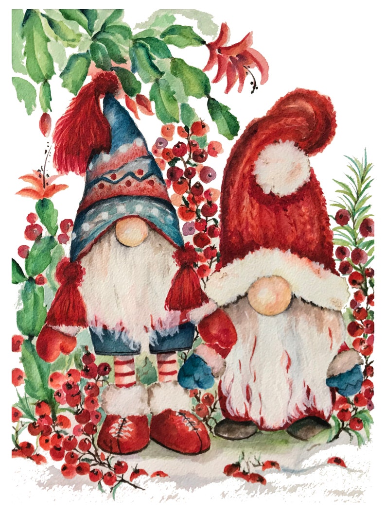 Gnome for the Holidays Greeting Card w/Envelope Original Watercolor Stocking Hat Gnome Christmas Cactus image 2