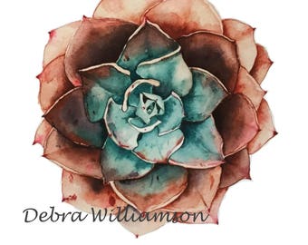 Watercolor Print - Blue Rose Echeveria - Bohemian - Boho Wall Art - Desert - Botanical - Floral - Fine Art Print - Arizona Sonoran desert