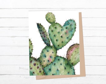 Valentine Cactus - Greeting Card w/Envelope - Aloe Vera - Succulent - Cactus  - Watercolor  - Desert Art