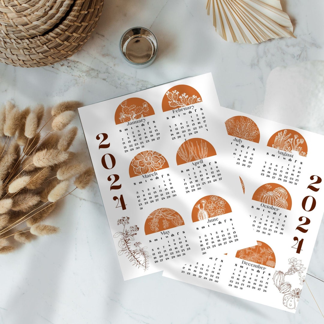 Year at a Glance Printable Calendar 2024, Desk Calendar, Six Month at a