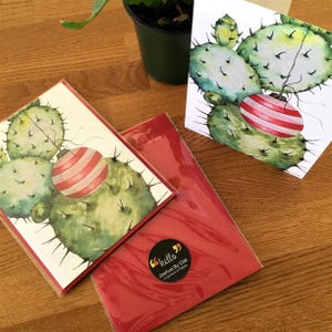 Cactus Holiday Greeting Card w/Envelope Prickly Pear Watercolor Stationery Christmas Ornament Desert Art Arizona Desert Christmas image 2