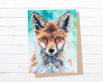 Red Fox - Greeting Card w/Envelope  - Watercolor  - Animal Lovers Art
