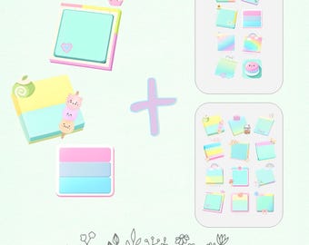 Notas adesivas digitais para Goodnotes – Adesivos transparentes em tons pastéis – Adesivos fofos para agenda digital para iPad, Notability e aplicativos de notas