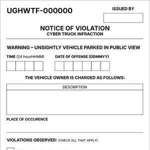 Ugly Truck Violation Ticket – Printable Fake Parking Citation, Funny Gag Gift, Digital Download Prank