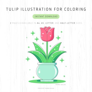 Tulipán para colorear: A4, A5, tamaño carta y media carta
