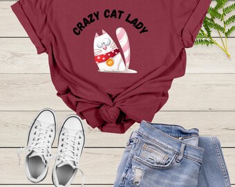 Divertente maglietta con gattara, regalo per le mamme amanti dei gatti, design CRAZY CAT LADY