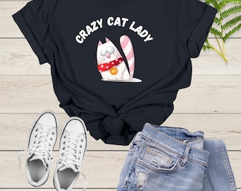 Divertente maglietta con gattara, regalo per le mamme amanti dei gatti, design CRAZY CAT LADY