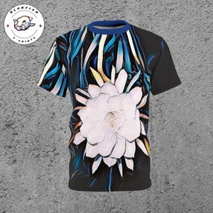 Blumen Königin der Nacht Unisex T-Shirt, Volldruck T-Shirt, Blumen Kunst Kleidung, Botanischer Garten Shirt, Naturliebhaber Geschenk