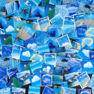Juego de 20 o 30 sellos postales japoneses con temática azul | Sellos pequeños usados y sin usar para diario, collage y correo postal.