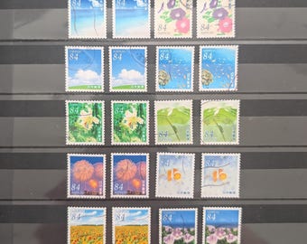 20x Japanese Summer Postage Stamps – Used & Off-Paper, 2022 Summer Greetings, Seagull,  Plumeria, summer motifs, Stamps for Journaling