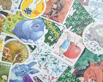 50x Japanese Stamps Animal mix Set, cats & dogs, Used Postage for Journaling, Collage, Ephemera, for cat lover, dog lover