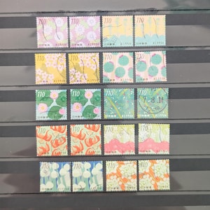 20pcs Japanese Used Stamps – flower pattern,  “flowers in daily llife” Greetings Series, Off-Paper for Journaling and Scrapbooking