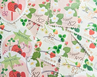20x Strawberry  Postage Stamps, Japanese Stamps, Off-Paper, Floral Stamps for Journaling & Paper Collage, Flower stamps, strawberries