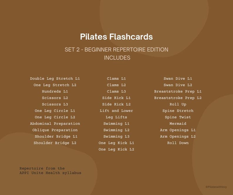 Printable Pilates Flashcards APPI Unite Health Course Matwork Beginner Movements - Etsy