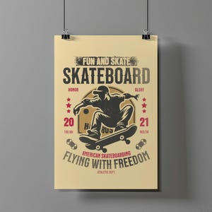 Skateboard wall hanging poster, Retro Vintage Competition Art Poster, Matte Vertical Wall Decor Print, Skateboarding Room Decor