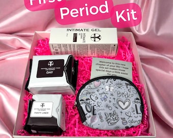 Erste Periode Kit für Mädchen: Starter-Box mit Bio-pads, Wäsche, Kosmetiktasche
