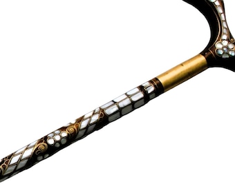 Unique Cane-Mother of Pearl Cane-Mother of Pearl inlaid Walking Stick–Walking stick-Handmade walking stick-- Handmade Cane-Fathers day gift