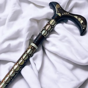 Unique Cane-Mother of Pearl Cane-Mother of Pearl inlaid Walking Stick–Walking stick-Handmade walking stick-- Handmade Cane-Fathers day gift