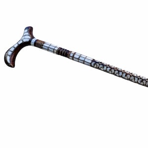 Unique Cane-Mother of Pearl Cane-Mother of Pearl inlaid Walking Stick–Walking stick-Handmade walking stick-- Handmade Cane-Fathers day gift