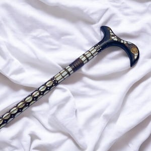 Unique Cane-Mother of Pearl Cane-Mother of Pearl inlaid Walking Stick–Walking stick-Handmade walking stick-- Handmade Cane-Fathers day gift