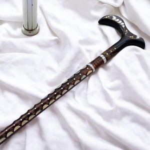 Unique Cane-Mother of Pearl Cane-Mother of Pearl inlaid Walking Stick–Walking stick-Handmade walking stick-- Handmade Cane-Fathers day gift