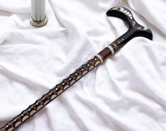 Unique Cane-Mother of Pearl Cane-Mother of Pearl inlaid Walking Stick–Walking stick-Handmade walking stick-- Handmade Cane-Fathers day gift