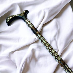 Unique Cane-Mother of Pearl Cane-Mother of Pearl inlaid Walking Stick–Walking stick-Handmade walking stick-- Handmade Cane-Fathers day gift